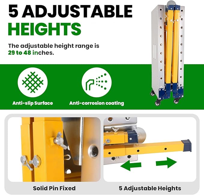 65"x12" Heavy Duty Welding Table with 5-Level Adjustable Height 29-48in, Thick Carbon Steel 1500LB Portable Welding Table, Foldable Workbench with 4 360°Casters for Garage Workshop & Construction