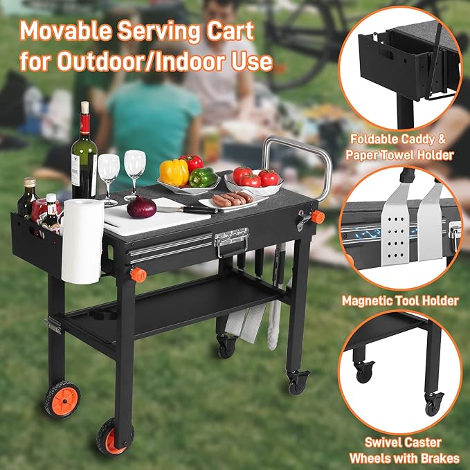 Portable Outdoor Grill Table, Folding Grill Cart Solid and Sturdy, Blackstone Griddle Stand Large Space, Blackstone Table with Paper Towel Holder, Grill Stand for Blackstones Griddle, Ninja Grills etc