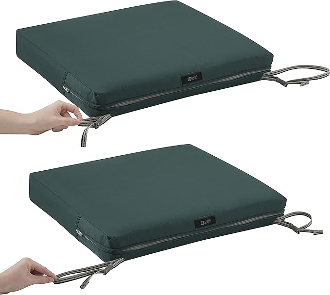 Classic Accessories 62-008-MGREEN-EC Ravenna Seat Cushion, 19x19x3 Inch (Pack of 1), Mallard Green, Chair Seat Cushion