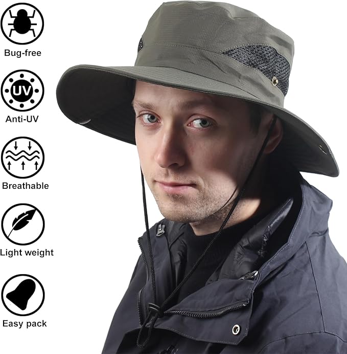 CAMOLAND Sun Hat with Removable Mesh Head Net Safari Hat Outdoor UV Protection