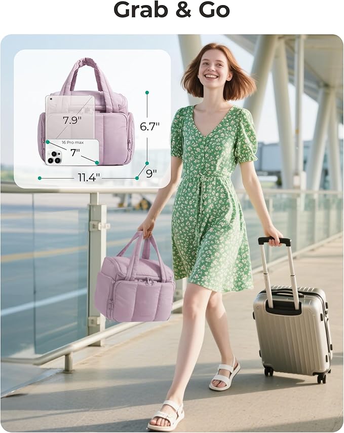 BAGSMART Puffy Travel Toiletry Bag, Roomy Makeup Bag with Multi-Pockets for Full-Sized Toiletries & Accessories, Purple