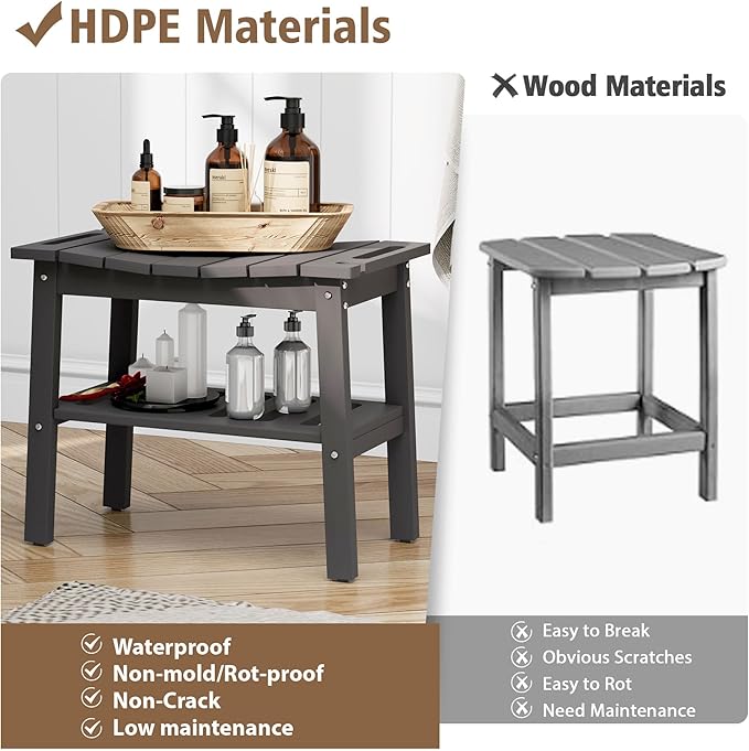 Urban Nest HDPE Shower Stool with Storage Shelf, Non-Slip Bathtub Seat, Lightweight and Waterproof Bath Stool (300 lb Capacity)