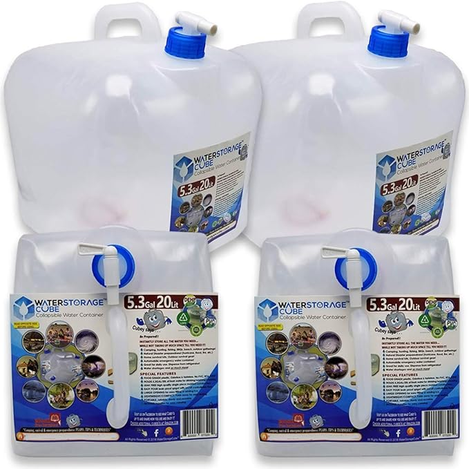 WaterStorageCube BPA Free Collapsible Water Container with Spigot, Camping Water Storage Carrier Jug for Outdoors Hiking Backpack & Survival Kit, Foldable Portable Water Canteen 1.3/2.6/5.3 Gallon