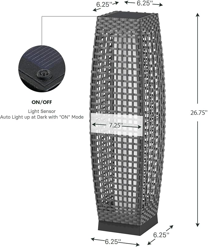 Grand patio 2-Piece Outdoor Floor Lamp Solar Powered Lantern Water-Resistant Wicker Deck Light for Garden or Porch - Medium Fuji, Silver Gray