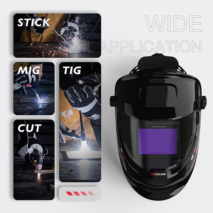 YESWELDER Auto Darkening Welding Helmet with SIDE VIEW, 180° Panoramic View, 1/1/1/1 True Color Solar Powered Welder Hood, Wide Shade 4/5-9/9-13 Welder Mask for TIG MIG ARC CUT and GRIND, LYG-Q800D