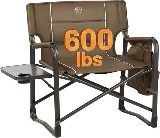 Timber Ridge XXL Upgraded Oversized Directors Chairs with Foldable Side Table, Detachable Side Pocket, Heavy Duty Folding Camping Chair up to 600 Lbs Weight Capacity (Brown) Ideal Gift