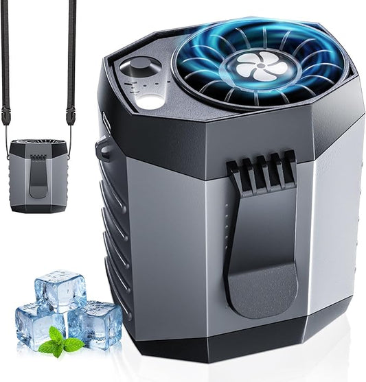 2025 Smart Portable Rechargeable Fan with LED Light & 25H Runtime, 4-Speed 9200RPM Turbo Cooling Personal Waist Fan, Wearable Neck & Belt Clip for Camping, Outdoor, Hiking - Grey