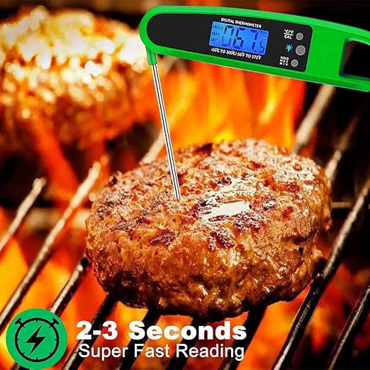 Instant Read Meat Thermometer for Kitchen Cooking, Ultra Fast Precise Waterproof Digital Food Thermometer with Backlight, Magnet and Foldable Probe for Deep Fry, Outdoor BBQ, Grill(Green)