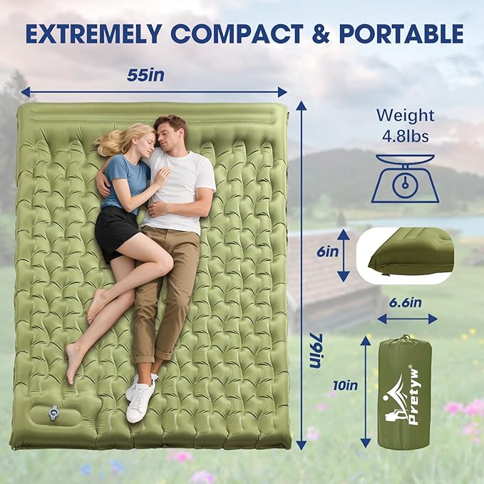Sleeping Pad for Camping - Ultralight Camping Mattress with Pillow, Built-in Foot Pump, Compact Inflatable Portable Mat for Backpacking, Hiking, Car Traveling, Beach, Tent