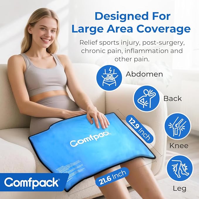 XL Ice Pack for Injuries Reusable, Flexible Hot Cold Pack 21.7 x 13 with 3 Straps for Full Back, Shoulder, Knee, Cold Pack Pain Relief for Swelling, Bruises, Muscle Pain, Inflammation