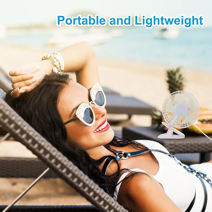 PATIKIL Portable Desk Fan, 2 Pcs Camping Fan 6 Inch with LED light 3 Speeds Strong Airflow Sturdy Clip Quiet USB Cord Powered for Tent Camping, Home and Office, White