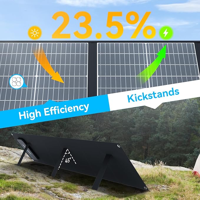 Ecosonique 200W Portable Solar Panel for Power Stations, Foldable & Lightweight with Kickstand, USB-C PD3.0 & USB-A QC3.0, MC4 & Multi-Output for Solar Generators, RVs, Camping, and Outdoor Use