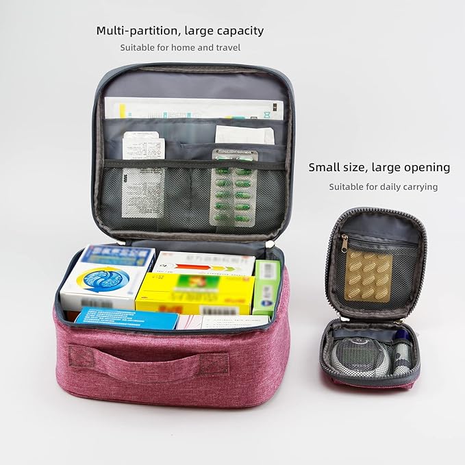 First Aid Bags Empty, Travel Medicine Bag, Medical Supplies Organizer Bag, Portable Kit for Traveling, Car, Home, Camping, Office, Hiking, Outdoor (Cationic Purple)