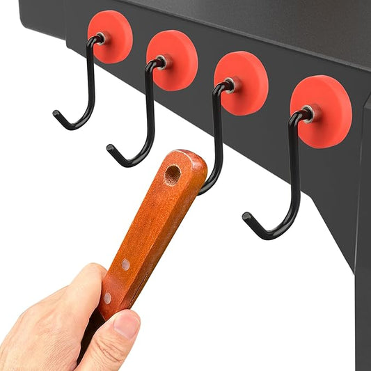 Smoker Grill Hooks, 4 Pack Heavy Duty Magnetic Mount Barbecue Hook for Hanging, Non-Slip Universal Magnetic Hooks for Grills,Accessories Storage with Spatula,Fork,Brush & BBQ Tongs(Red)