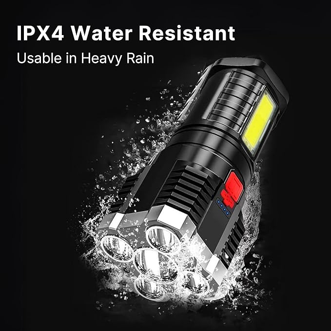 TetraBeam Rechargeable Tactical Flashlight with Advanced COB LED Tech – USB Rechargeable Flashlights, Water-Resistant Work Light, 3 Light Settings, Emergency Floodlight, Real-Time Power Monitoring