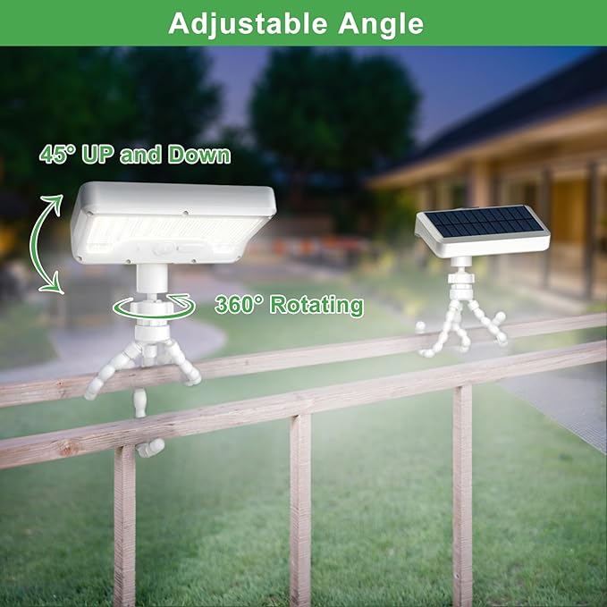 Tryme Solar Lights Outdoor with Motion Sensor, USB & Solar Powered, Adjustable Angle, 3 Modes, Octopus Stand, IP65 Waterproof Fence Lights for Garden, Gate (2 Pack)