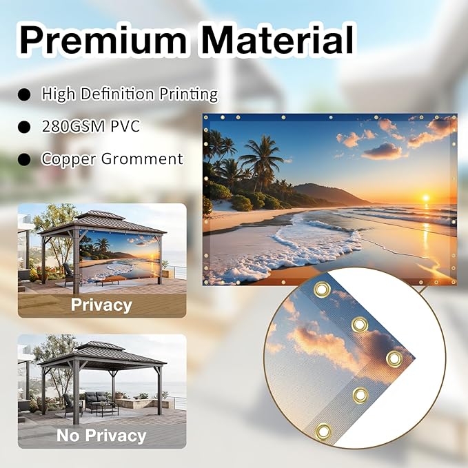 Artpuch Custom Design Backdrop Screen for Gazebo, Full-Color Printed Shade Cloth with UV Protection, PVC Sun Shade Cover for Pergola, Patio, Outdoor, Backyard, Garden, Balcony