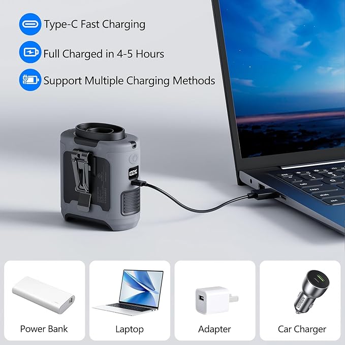 AI Portable Waist Clip Fan, Upgraded 10000mAh Rechargeable Battery Wearable Belt Personal Fan, 16000RPM Powerful 5 Speeds Shirt with Flashlight Neck Hands-Free 40H Cooling (Gray)