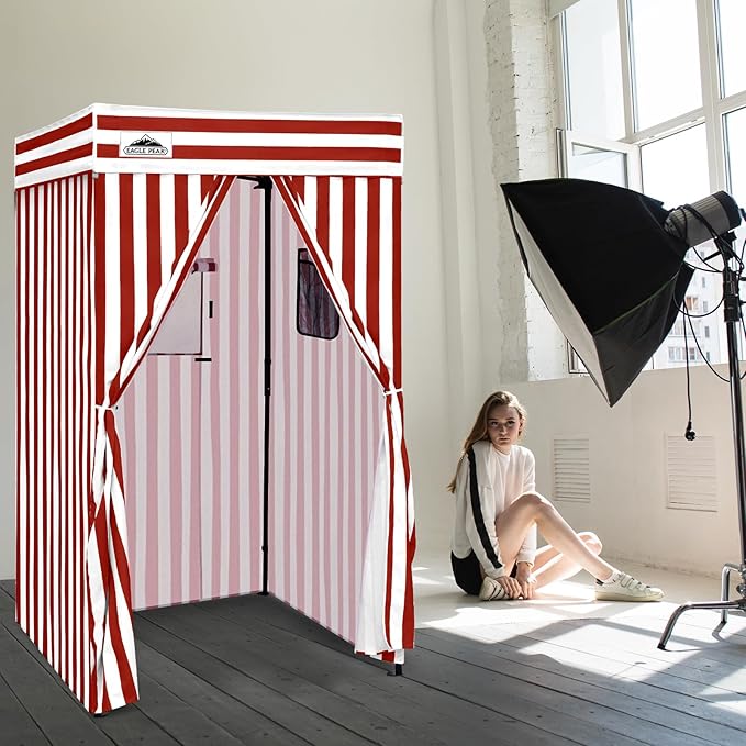 EAGLE PEAK Flex Compact 4x4 Pop-up Canopy Changing Room, Portable Privacy Dressing Room for Indoor Fashion Photoshoots, Camping, or Pool, White/Red