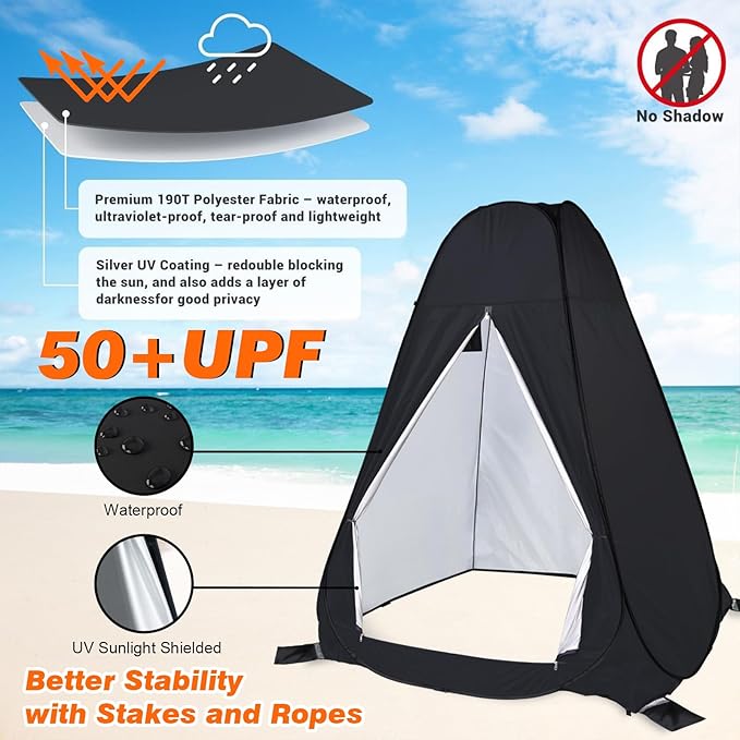 anngrowy Shower Privacy Tent, 7FT Extra Large Pop Up Toilet Tent, Portable Outdoor Bathroom Shower Enclosure, Privacy Shelter for Changing Camping Hiking Beach Dressing, Fishing, UPF50+