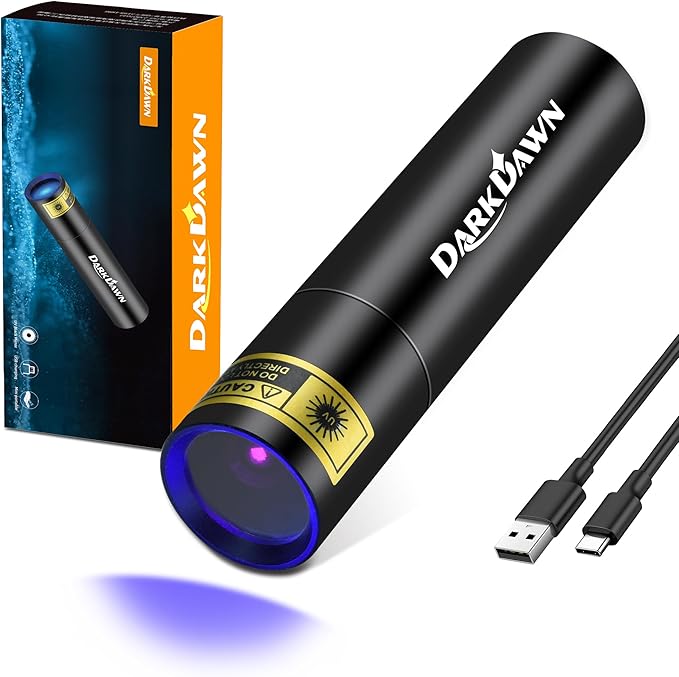 DARKDAWN UV 365nm Black Lights，Mini USB - C Rechargeable Flashlights Portable Woods Lamp, Handheld Portable Blacklight 370nm for Cat Urine Detection, Stains, Uranium Glass, Leak Detection, V4 365 nm