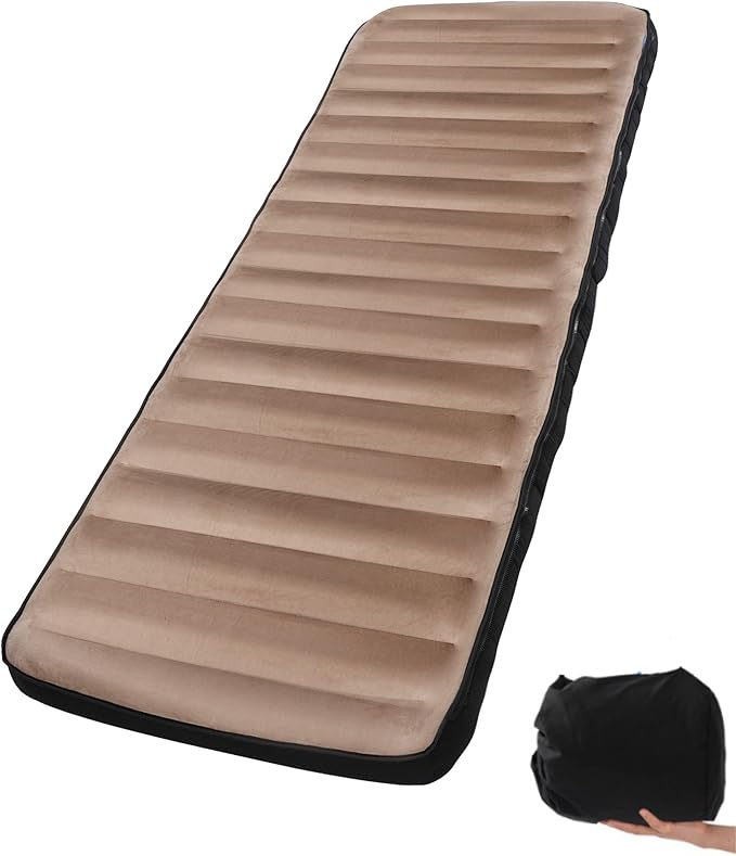 Inflatable Sleeping Pad for Camping, Extra-Thick 4.75" Single Air Mattress with Soft Velvet Top, Machine Washable, Family Lightweight 4-Season Pad for Traveling & Hiking, Brown