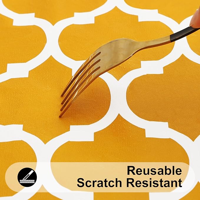 Smiry Rectangle Picnic Table Cover, Waterproof Elastic Fitted Camping Tablecloths for 4 Foot Tables, Wipeable Flannel Backed Vinyl Tablecloth Protector for Outdoor (Mustard Yellow, 30x48 Inches)