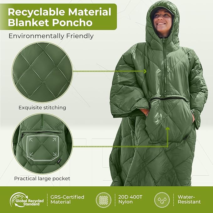 ATEPA Wearable Sleeping Bag, Recycled Warm Camping Wearable Blanket Poncho for Outdoor Sports, Camping Gifts for Women Men