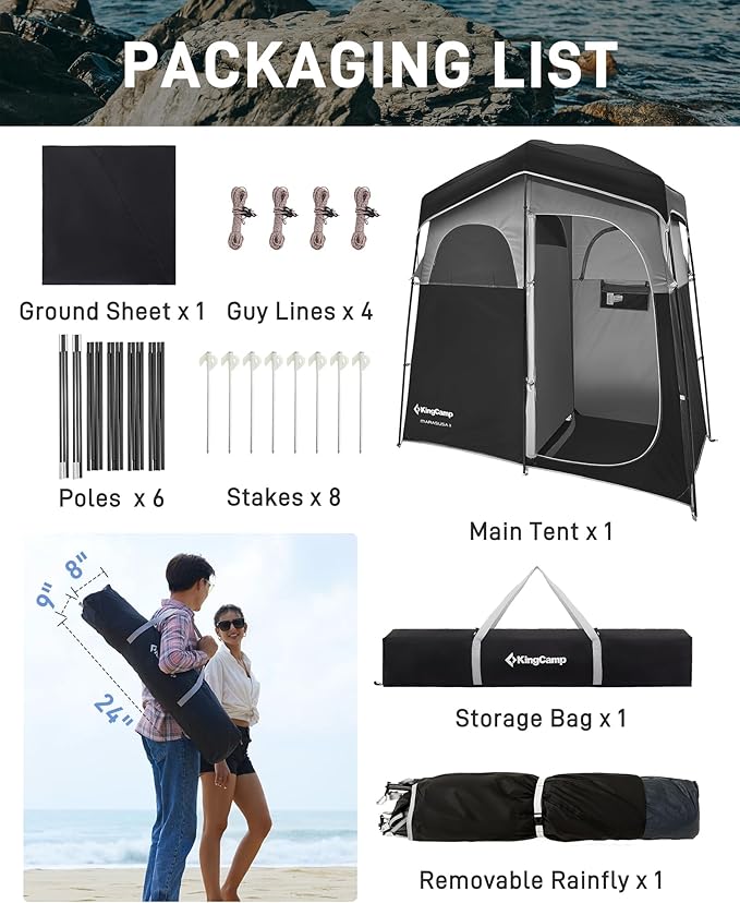 KingCamp Shower Tent, Portable Privacy Tent Outdoor Camping 1/2 Room Toilet Tents with Shower Bag & Dressing Room for Beach, Camping & Hiking