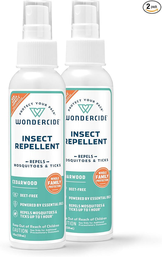 Wondercide - Mosquito, Tick, and Insect Repellent with Natural Essential Oils - DEET-Free Bug Spray and Killer - Safe for Family - Cedarwood 2-Pack of 4 oz Bottle
