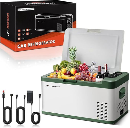 A-Premium 12 Volt Refrigerator 21QT/20.1L Portable Car Fridge Cooler, -4°F~68°F Portable Freezer Fast Cooling with 12/24V DC & 110/240V AC for Home Party Camping RV Roadtrips Truck Outdoor Use