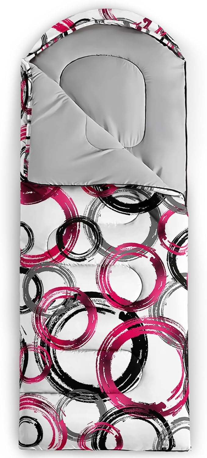 Sleeping Bags for Adults and Kids，3D Printing Camping Sleeping Bag for Girls Boys Lightweight Waterproof Cold/Warm 3-Season，Outdoor Travel with Compression Bags