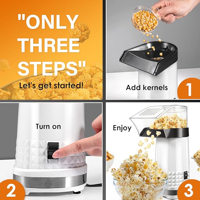 Fast Hot Air Popcorn Popper Maker with Measuring Cup, No Oil, Electric Popcorn Machine with On/Off Switch for Family Movie Nights, Parties, Popcorm Poppers for Home-Diy, 4.5 Quarts, Etl Certified