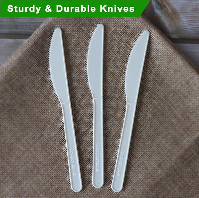 GreenWorks Compostable Knives,100 Count 7" Heavyweight Disposable Biobased Cutlery Knife