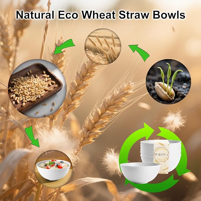White Wheat Straw Bowls for Cereal and Salad,Alternative Plastic Bowls Set of 6,40oz Unbreakable Soup Bowls suitable for Kitchen,Party,Camping and R.V.