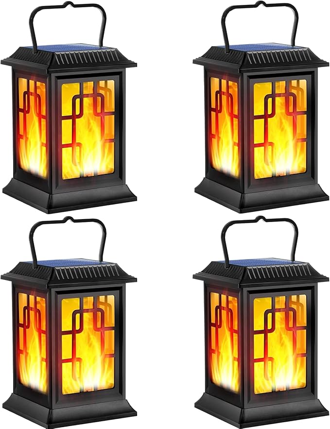 Solar Lanterns Outdoor Waterproof Hanging Lanterns Garden Solar Powered Flame Lights LED for Patio Pathway Deck Yard (4pack)