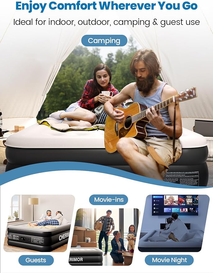 Queen Air Mattress with Built-in Pump, 18" Raised Comfort, 48Hr Leak-Proof Test, Upgraded Honeycomb Pillar Design, Supports 800 lbs, 3-Min Inflation-Inflatable Bed for Home Guests & Camping