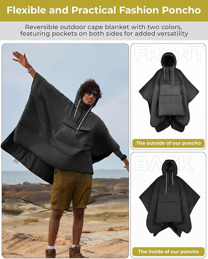 KingCamp Camping Wearable Hoodie Blanket Poncho Ultralight Sleeping Bag Adult, Outdoor Stadium Water-Repellent