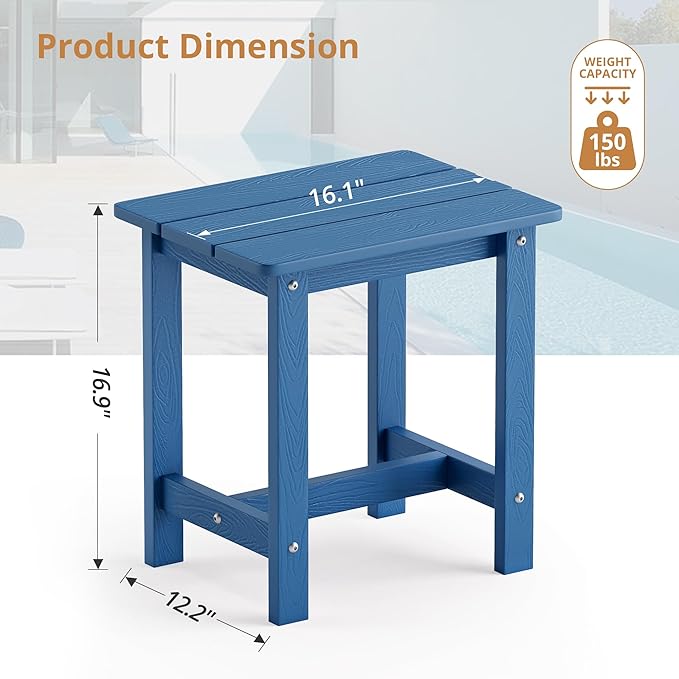 LUE BONA Outdoor Side Table Set of 2, HDPS Small Outdoor Table, Adirondack Side Table,Outside End Table for Patio, Porch, Deck, Weather Resistant/Easy Maintenance/Indoor or Outside Use, Navy Blue