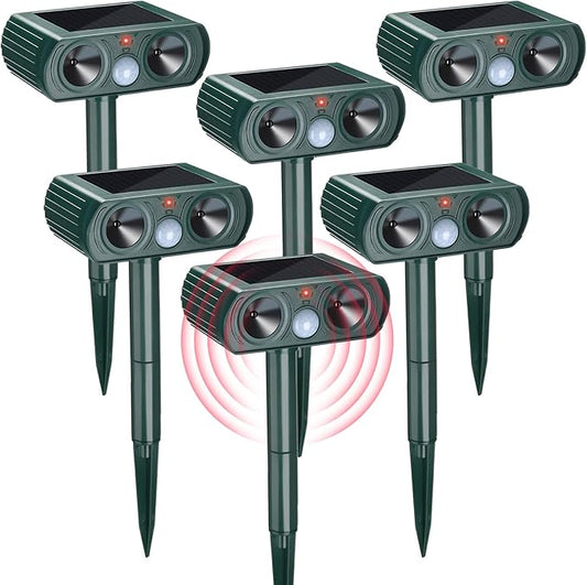 6 Pack Ultrasonic Solar Animal Repeller Waterproof Outdoor Cat Dog Repellent with Motion Sensor for Squirrel Animal Garden Yard Farm