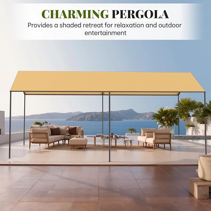 Carport, 10‘ x 20’ Heavy Duty Portable Garage All-Season Car Canopy w/Removable Sidewall & Doors, Carport Canopy Party Tent w/Water-Resistant Tarp for Backyard (Yellow, 10' x 20' /no Side)