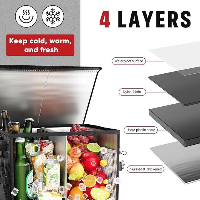 FANGSUN Grill Caddy, BBQ Caddy with Lid & Paper Towel Holder, Picnic Griddle Caddy for Outdoor Camping, Barbecue Accessories Organizer for Utensil Grilling Tool, Must Haves for Camper, Tailgate, RV