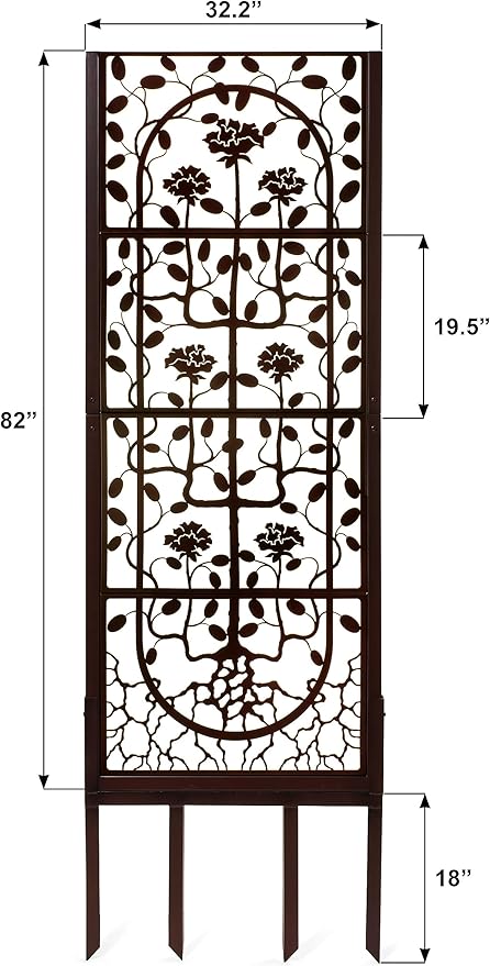 H Potter Garden Trellis Outdoor Privacy Screen Fence for Climbing Plants Patio Deck Large Heavy Duty Decorative Metal Panel for Backyard Flowers Roses Clematis Ivy Freestanding Ground Spikes