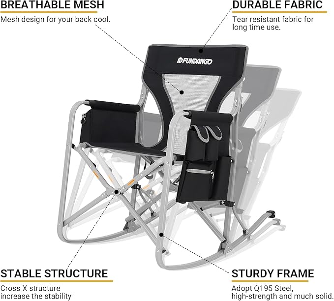 FUNDANGO Camping Director Chair for Adults, Foldable Portable Chair Outdoor Folding for Outside, Backyard, Patio, Lawn, Garden