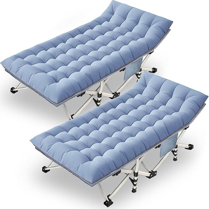 Oversize Camping Cot 2 Pack Extra Large Camping Bed for Adults Cot for Sleeping with Mattress Heavy Duty Portable Folding Cot with Carry Bag for Hiking Camping Office Nap Outdoor Indoor Easy to Set Up