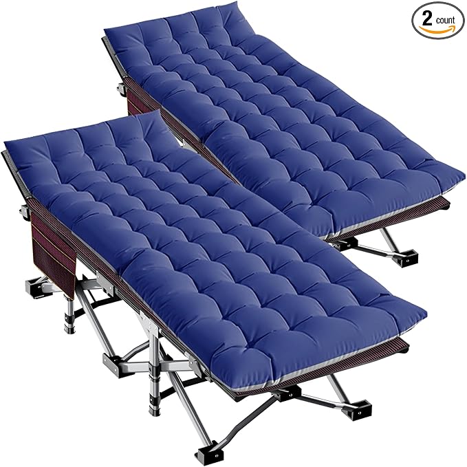LILYPELLE Folding Camping Cot, Extra Wide Heavy Duty Sleeping Cots with Carry Bag, Double Layer Oxford Portable Travel Camp Cots for Home, Office Nap and Outdoor Beach