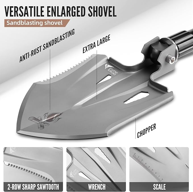 Zune Lotoo Tactical Shovel Survival Multitool, Military Portable Folding Camping Shovel Compact Camping Gear for Men Outdoor Survivalist Gift Hiking Backpack Emergency Offroad Entrenching Tool Spade
