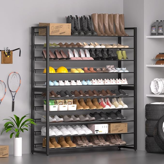 Metal Shoe Rack,Large 10 Tier Shoe Organizer, Heavy Duty Metal 5-Tier Stackable Shoe Storage Vertical Shoe Rack for Closet Front Door Entrance,Entryway,GarageUp to 62 Pairs,Black