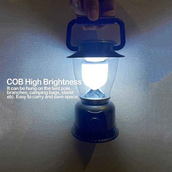 Retro LED Lantern 2-Pack, 360° COB 120 LM, Stepless-Dimming Battery Powered Camping & Hurricane Light, AA Batteries, Emergency/Power Outage (Grey-2 Pack)