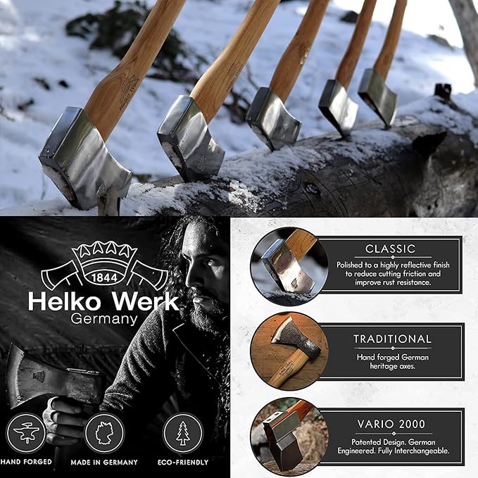 1844 Helko Werk Germany Classic Odyssey Double Bit Axe - Made in Germany Double Bit Axe and Felling Axe for Cutting Large Timber, Felling Trees - Head 3.5 lbs, Handle 30 in. (Odyssey) #10600